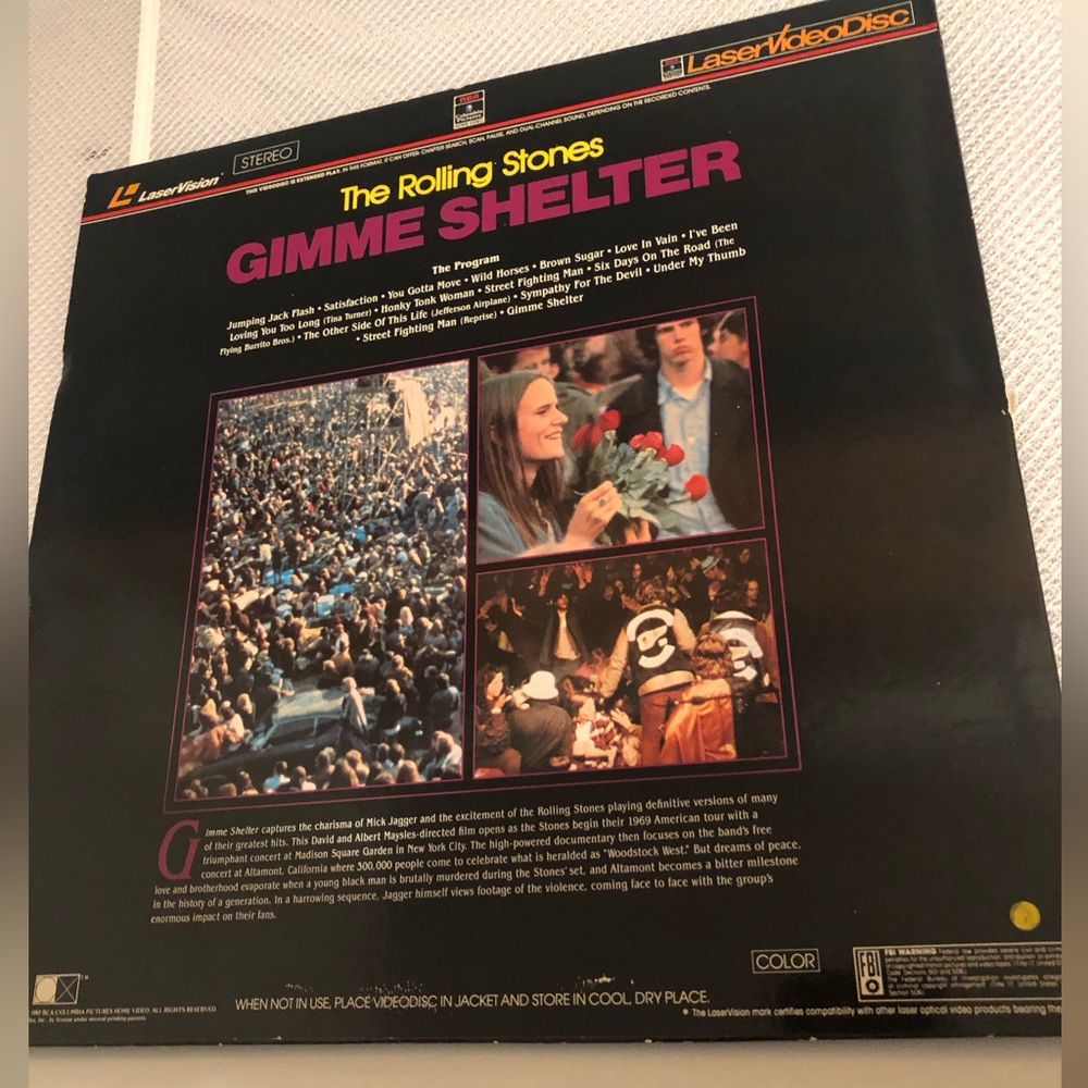 The Rolling Stones Gimme Shelter Concert Laserdisc- 699. $30 or $25 w/offer - Picture 2 of 3
